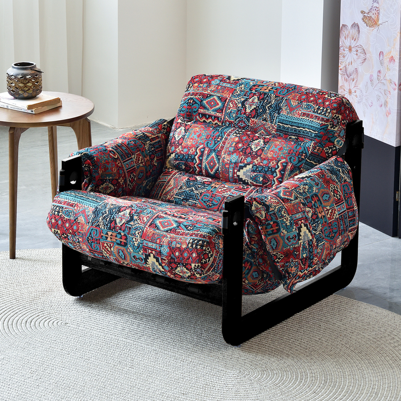 Single Sofa Chair, Solid Wood Lazy Sofa, Living Room Mid-Century Style Sofa Chair, Jersey Bedroom Single Leisure Chair