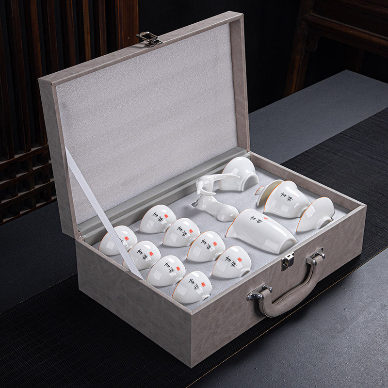 Goat Grease Jade Cover Bowl Tea Set Group Gift Box Set Set Of Tea Set Personality Filter Deer Custom Logo Gift