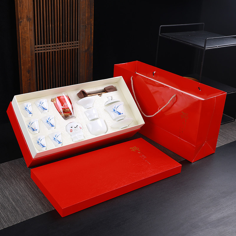 Defied Ceramic Sketching White Porcelain Kung Fu Tea Set Group Bubble Tea Cup Lid Bowl Teapot Teapot Home Whole Set Of Tea Set Gift Boxes