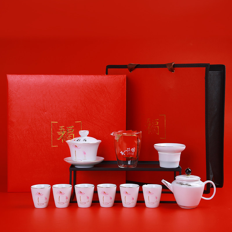 Blue flower white porcelain teapot Kung fu tea set modern household ceramic tea art teaching training brewed tea cover bowl gift box