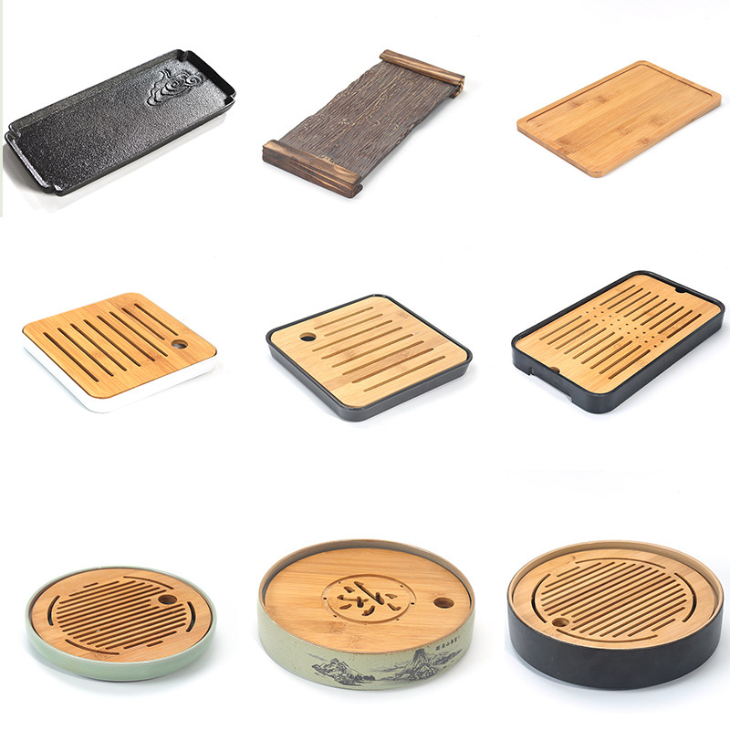 Ceramic bamboo small tea tray Japanese Kung Fu tea set Household simple tray Mini water storage dry bubble table tea tray