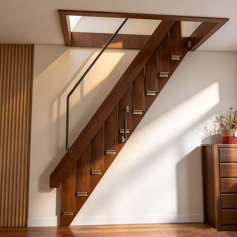 Overall Loft Solid Wood Foldableing Staircase Home Indoor Invisible Wall-Mounted Retractable Wall-Mounted Telescopic Ladder Single Apartment