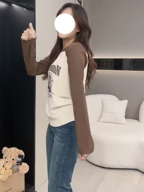 Large size autumn and winter new fat mm belly-covering slimming plus velvet thickened long-sleeved tops women's loose niche right shoulder T-shirt