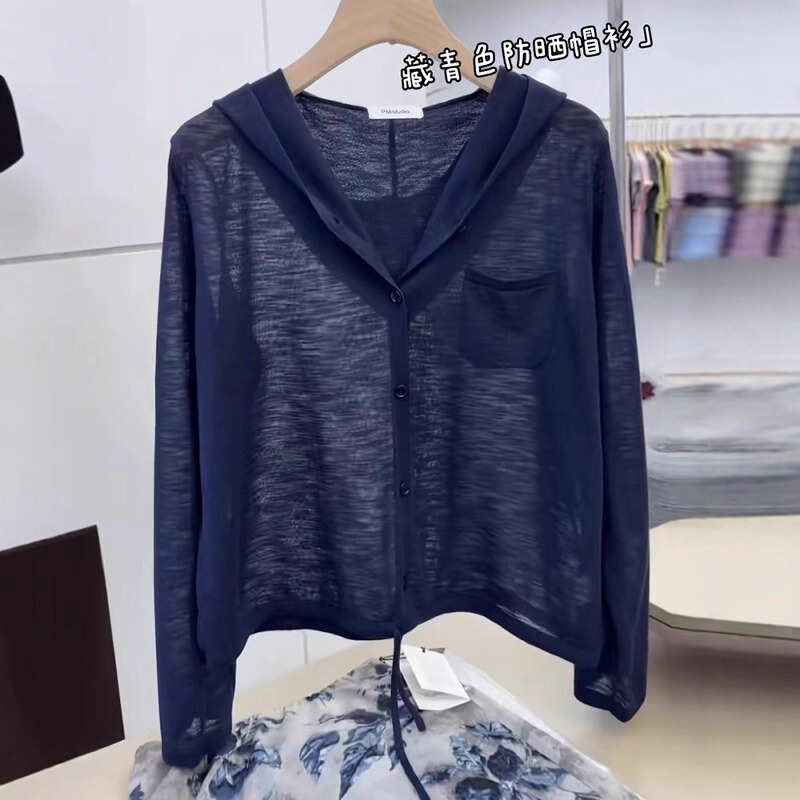 Plus-Size Fashionable Thin Hooded Design Long-Sleeve Sun-Protective Knit Top for Women, Slimming and Stylish for Summer