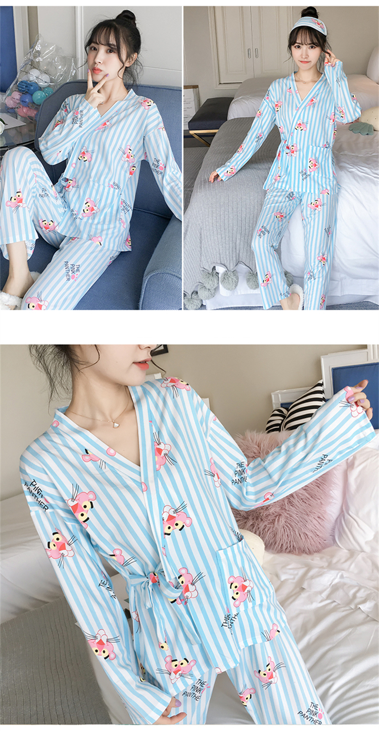 Đồ ngủ kimono Nhật Bản phụ nữ mùa xuân và mùa thu cotton dài tay ngọt ngào và đáng yêu dịch vụ nhà phù hợp với phần mỏng có thể được mặc đồ bộ cho người 60 tuổi