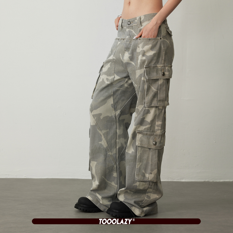 Tooolazy 2026 Summer New Shimmer Camouflage Workwear Casual Pants Niche Sweet Cool Multi-Pocket Straight Pants Tooolazy 2026 Summer New Shimmer Camouflage Workwear Casual Pants Niche Sweet Cool Multi-Pocket Straight Pants