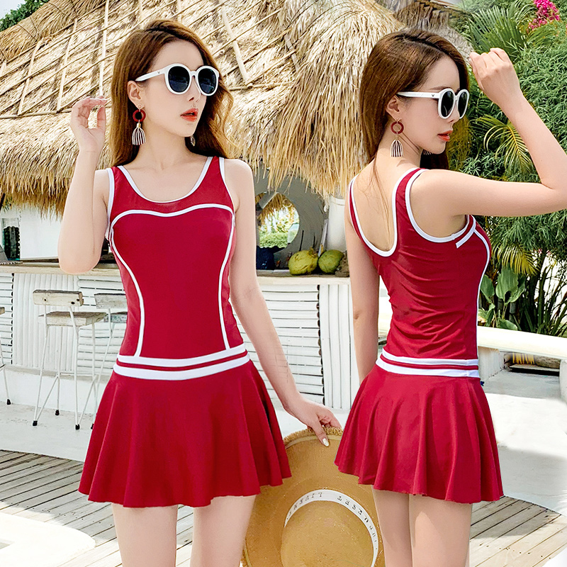 Swimsuit woman with flat corner fairy Fan conservative Belly Button slim dress South Korea Ins Wind student CUHK
