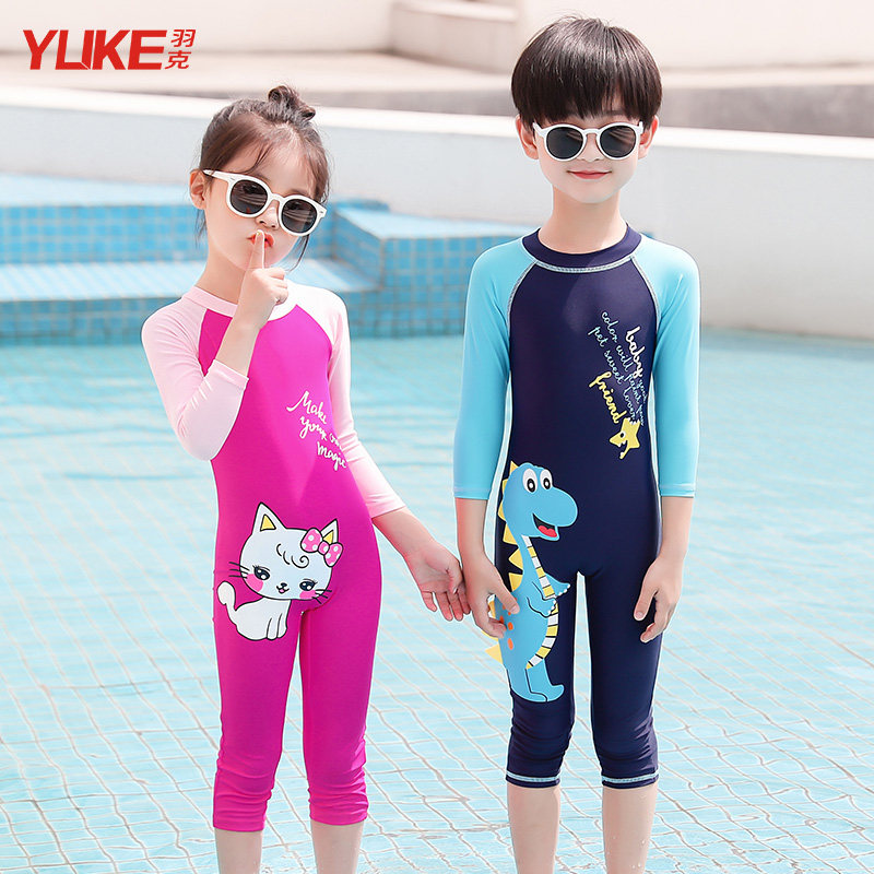 Children's swimsuit one-piece sunscreen long and short sleeves swimsuit boys and girls swimming equipment in the big children's swim trunks set
