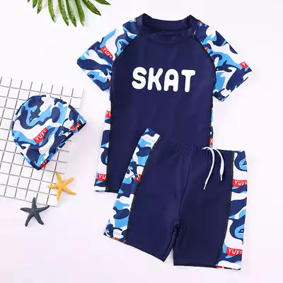 Children's swimsuit boy two-piece middle school student youth swimming trunks set child sunscreen boy swimsuit