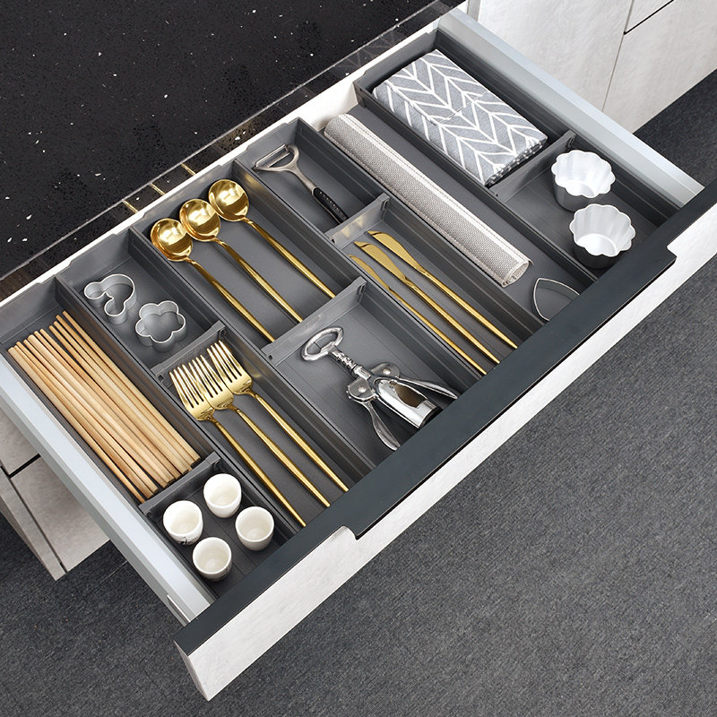 Aluminum alloy kitchen utensils drawer storage box cabinet cabinet storage grid kitchen utensils knives and forks chopsticks separated finishing customization