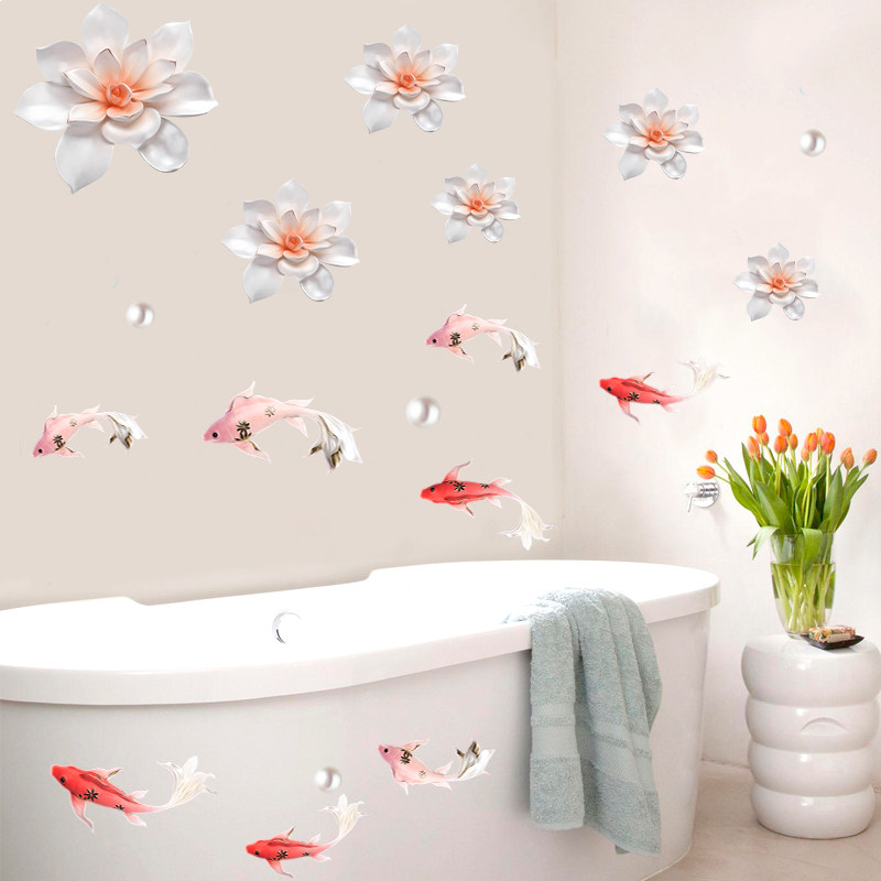 Makeup Room Bathroom self-adhesive waterproof Ugly Fill Hole Wall wall Painting Creative Carp Lotus Room Decorated Wall Stickers