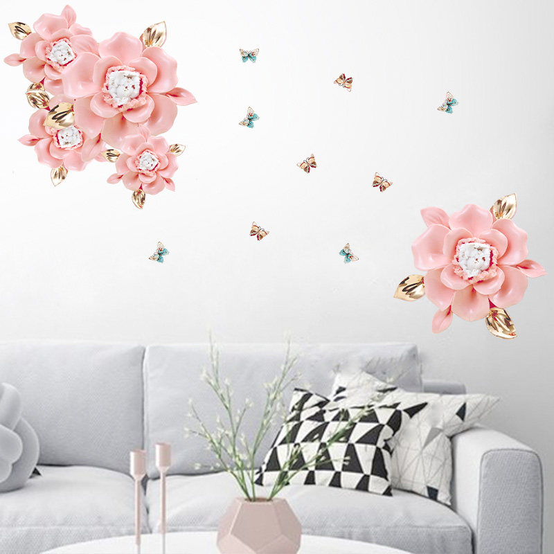 Minimalist Romantic Light Lavish Flowers Living-room Sofa TV Background Wall Sticker Cozy Bedroom Headboard Wall Deco