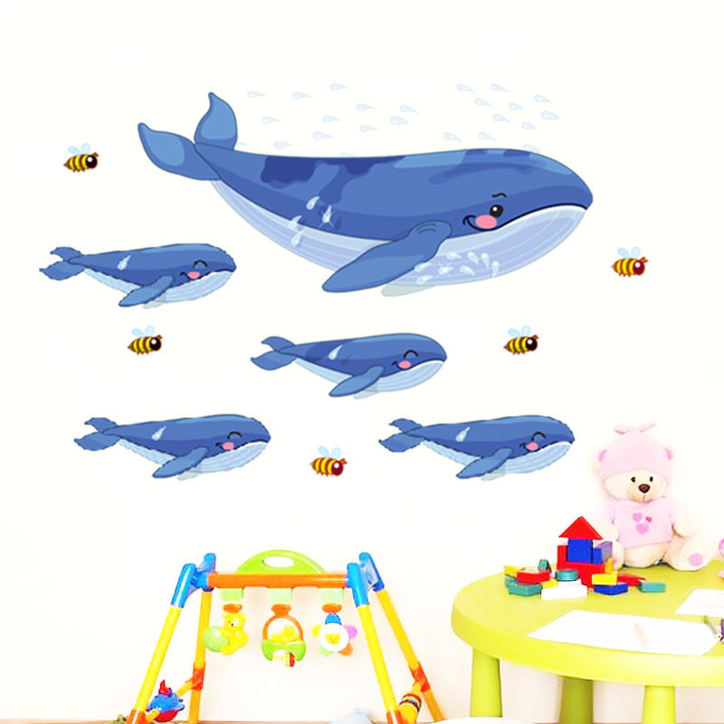 Cute Room Stickup Bathroom Makeup Room Wall Self-Adhesive Waterproof Cartoon Fish Sticker Creative Children Bedroom Wall Sticker
