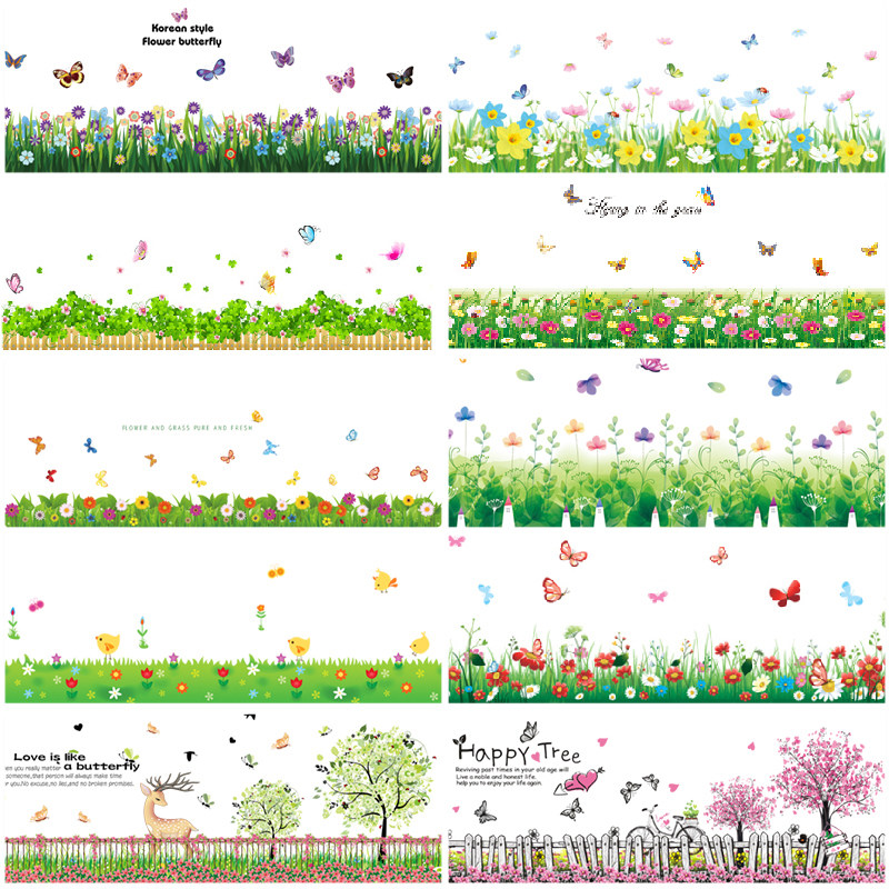 Room wall side wall corner decorative flowers Skirting board Skirting line Wall stickers Wall stickers Self-adhesive waterproof glass stickers