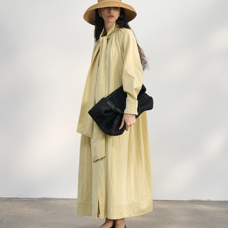 Colne Goose Yellow New Design Shirt Dress for Women with Tencel Ribbon Long Coat Trench Coat Style Dress 5101