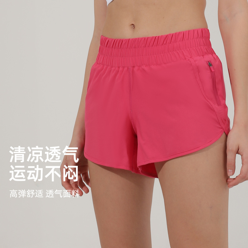 Lulu-Style Summer Quick-Dry Sports Shorts for Women, Double-Layer Anti-Exposure, High-Waisted, Loose, Breathable Fitness Yoga Shorts