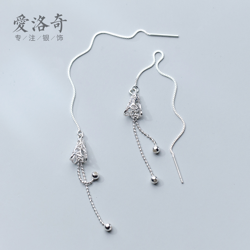 Love Loach S925 silver ear line female Korean version fashion hollowed-out bell ear necklace temperament sweet and long version ear ornament female