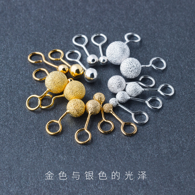 Love Loach s925 silver frosted small ear needle plated gold personality round bead Ball ear buckle bending hook male lady ear ornaments
