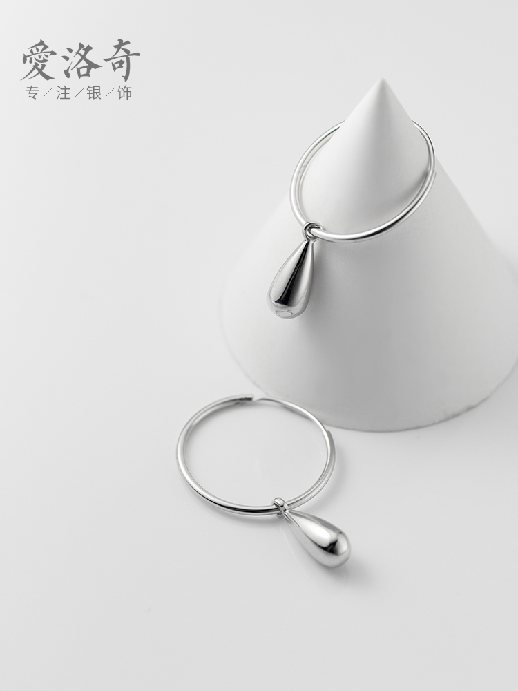 Love Rocky s925 silver earrings women's Japanese and Korean style simple round water drop shaped earrings temperament geometric drop earrings jewelry