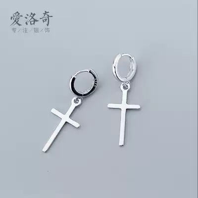 Love Rocky s925 silver cross ear buckle men's and women's style simple short earrings temperament personality earrings ear jewelry