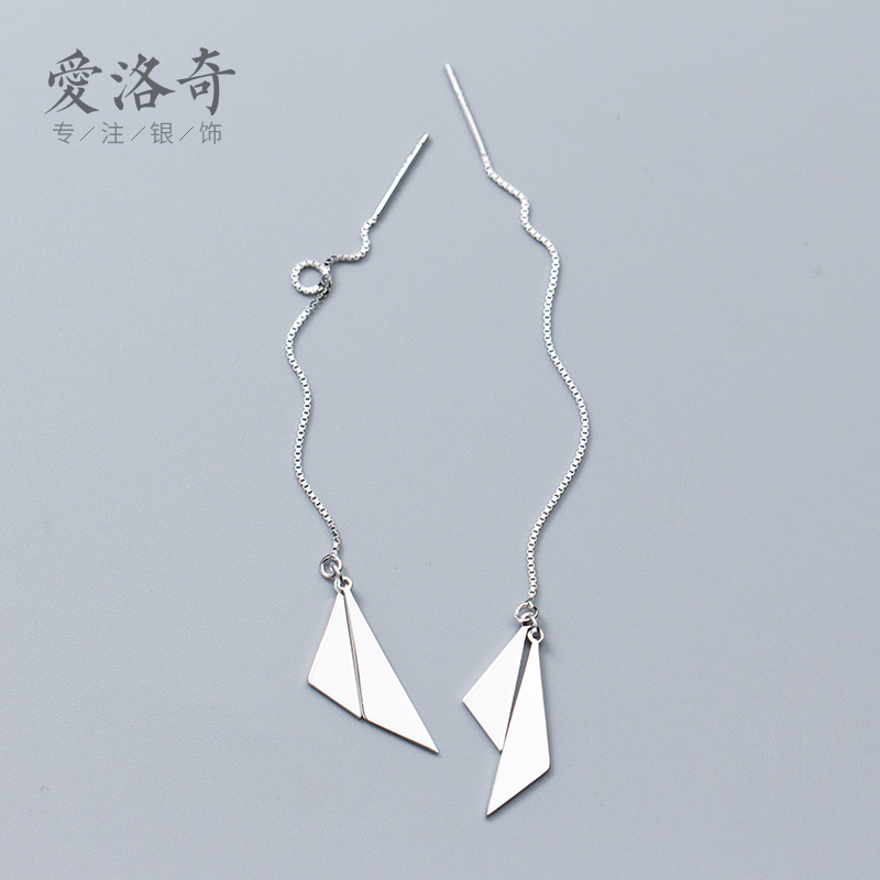 Love Loach s925 silver ear line female Japan-ROK wind minimalist glossy surface triangular long version of the ear chain geometric ear ornaments