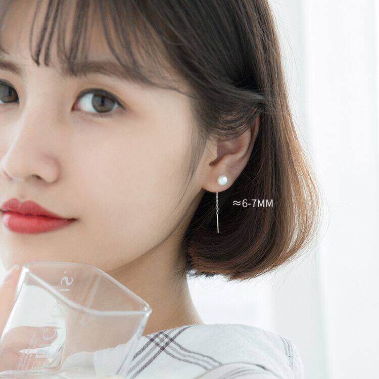 Love Loach s925 silver sweet and simple about small pearl earline female temperament son of a short and raised ear-hole ladies' earbuke