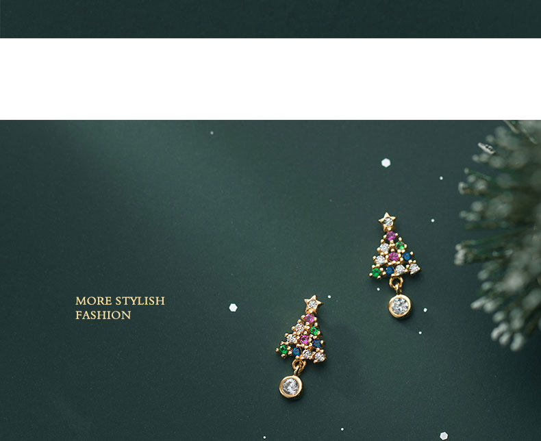 925 Sterling Silver Material Christmas Festival 1 Pair 925 Sterling Silver Zircon Christmas Tree Ear Studs