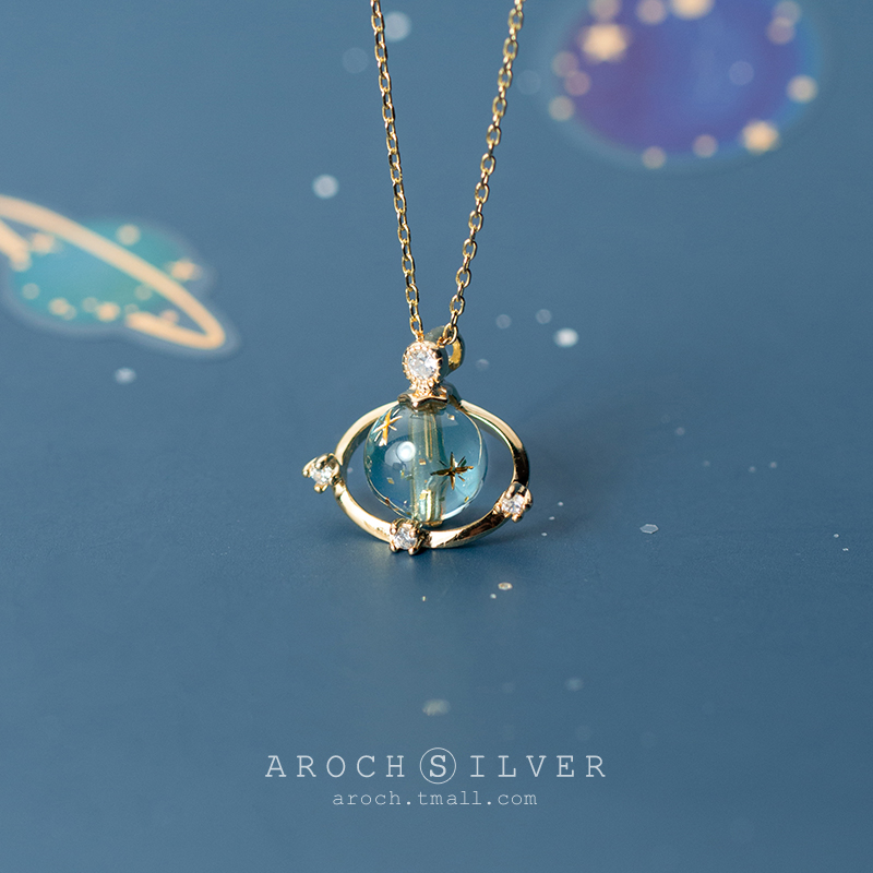 Love Rocky s925 silver necklace female Korean version of the fashion star set with diamonds universe style simple small fresh clavicle chain