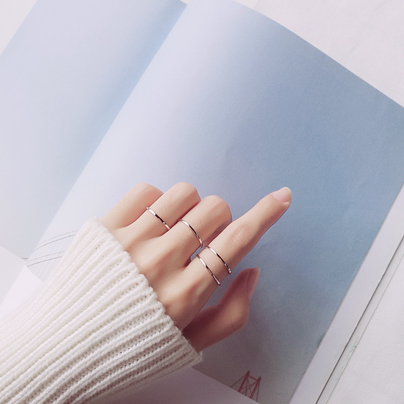 Love Rocky s925 silver ring female Japanese and Korean style fashion simple glossy thin ring tail ring joint ring jewelry