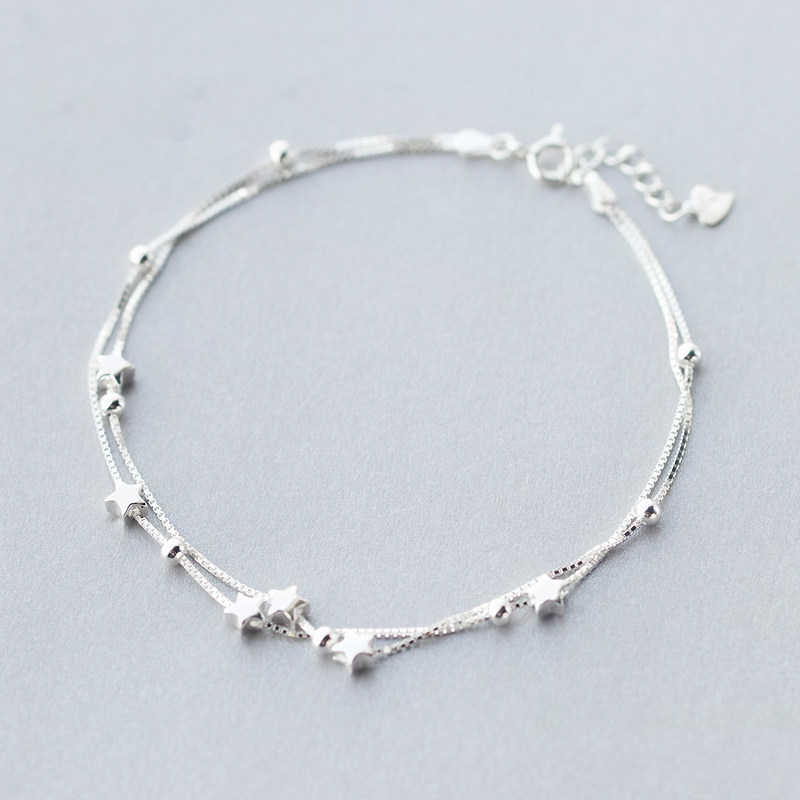 Love Rocky s925 silver double layer star anklet women's fashion Korean version sweet personality temperament fashion five-pointed star jewelry