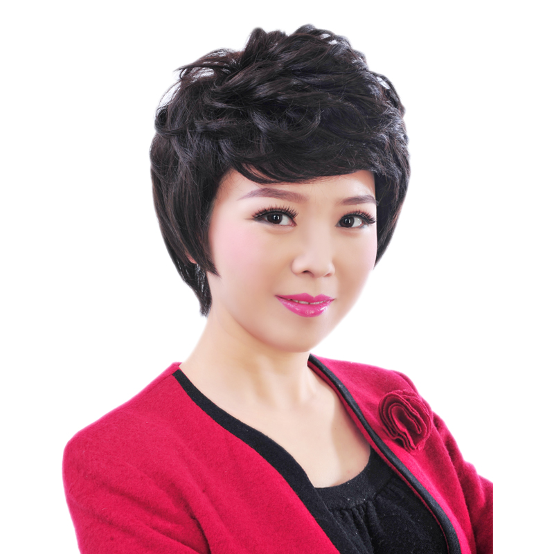 Hand-woven real hair wig Short hair Middle-aged headgear Fashion lady fluffy mom curly hair hairstyle