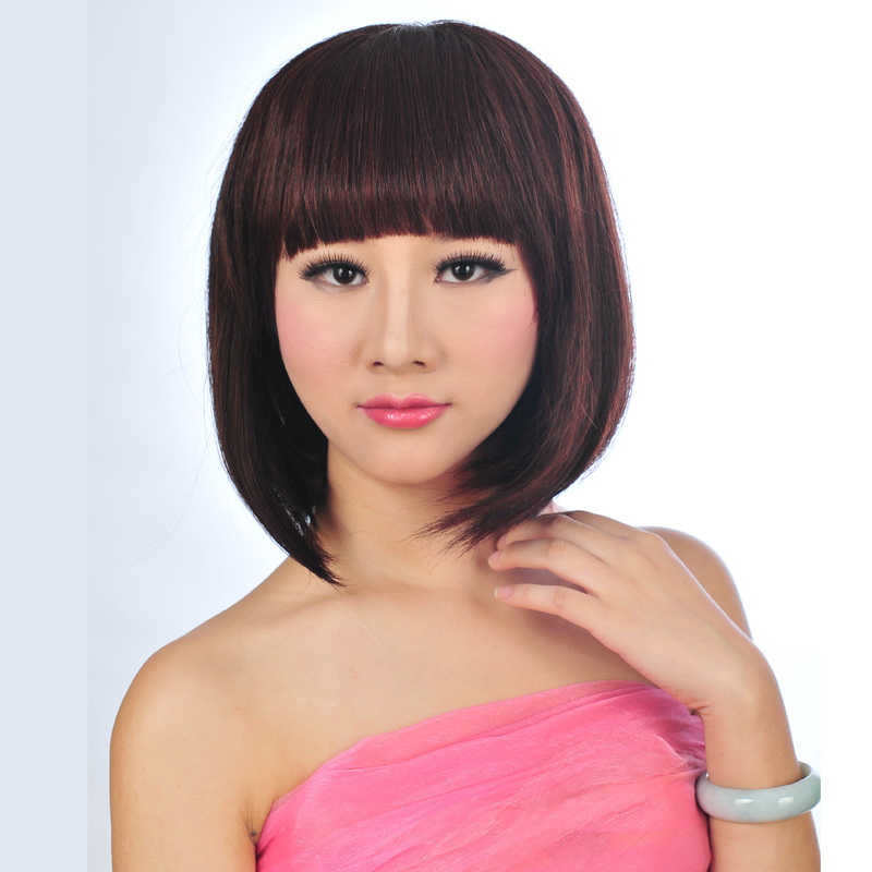 New real hair wig whole wig girl short hair fashion cute bangs bobo head ladies Bobo