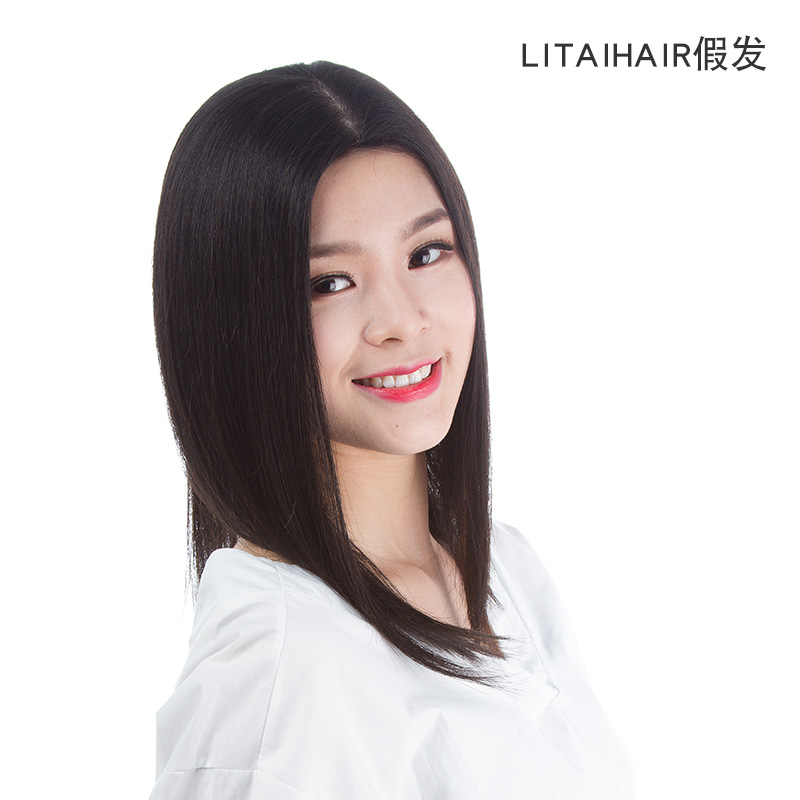Wig woman long straight hair real hair braid hair double delivery pin split collarbone hair net red inner button short hair zig shoulder wig sleeve