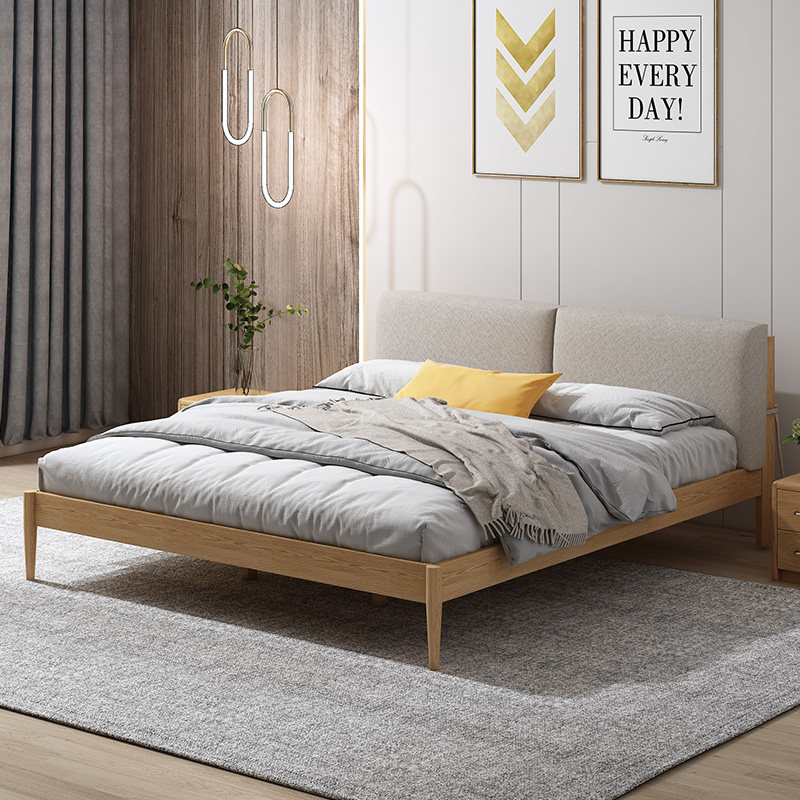 a home modern minimalist fabric bedside soft bag master bedroom solid wood double bed 1 8m bed Nordic minimalist bed