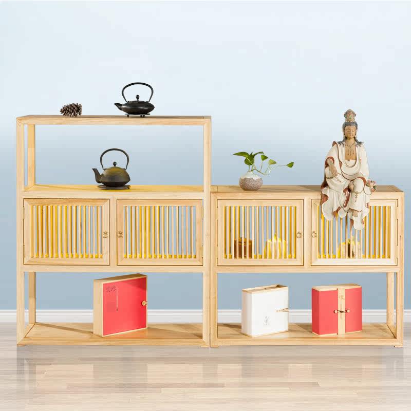 New Chinese solid wood tea display tea room Simple multi-treasure pavilion Bogu shelf Study floor-to-ceiling shelf storage cabinet