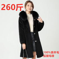 Henning Sheep Cut Suede Womens Dress Thicken Dress Thicken with a hat in the hat The fox fur collar 200 catty plus fat increase the code special price