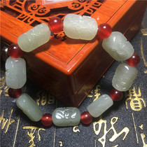 One-dollar auction Xinjiang Hetian jade green and white jade bracelet carved Arhat red bead bracelet auction is about to end