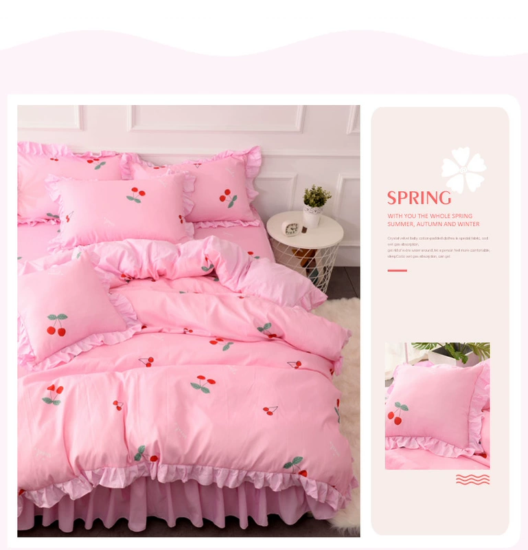 Cotton nhỏ tươi hoa nhỏ váy hoa bốn mảnh cotton cô gái trái tim gió công chúa 1,5 / 1,8m giường