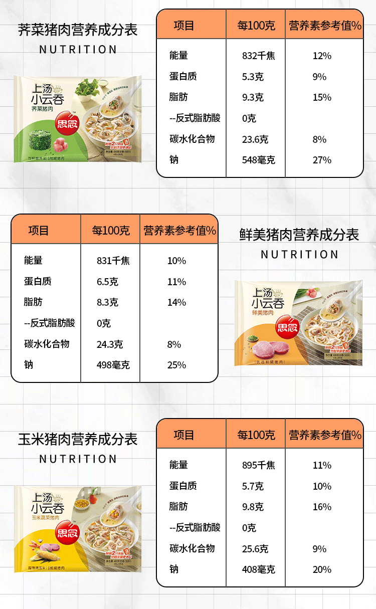 思念 上汤小云吞馄饨 400g*4盒 每盒50只 图9