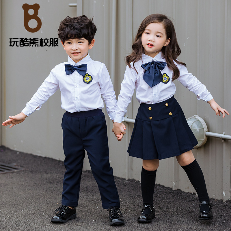 Spring Autumn Season Elementary School Students School Uniforms College Wind Men And Women White Shirts Yinglun Banswear Suit Kindergarten Garden Uniform Performance Clothing