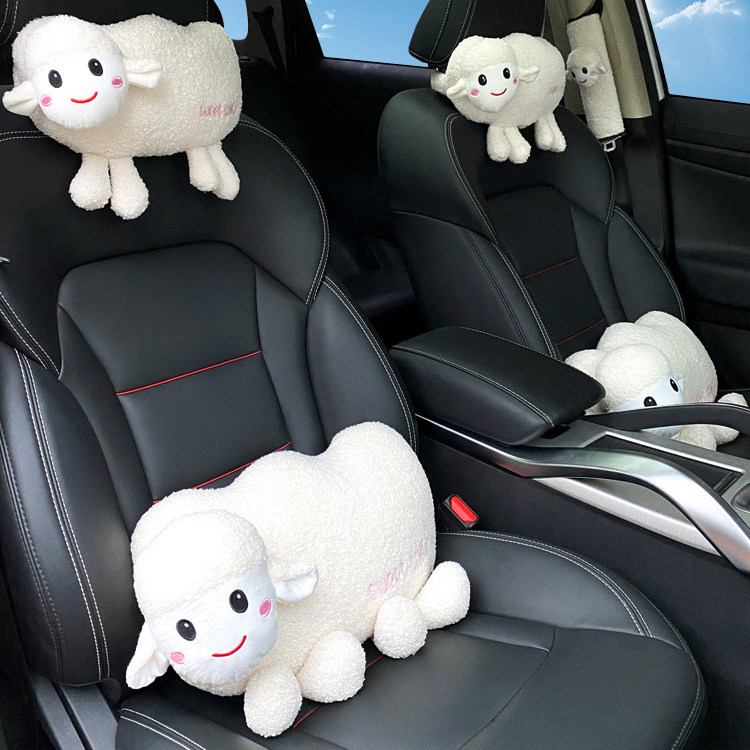 Car pillow neck pillow cute car small wool lumbar set car seat cartoon cushion lumbar cushion