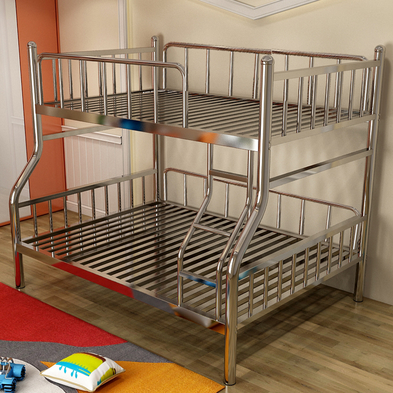 304 stainless steel double bed low primary and secondary bed Lower iron frame bed thickened overhead 1 8 m adult double bed