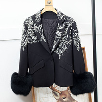 2021 new autumn and winter fox fur order Diamond Mani coat with diamond slim coat suit collar small suit tide