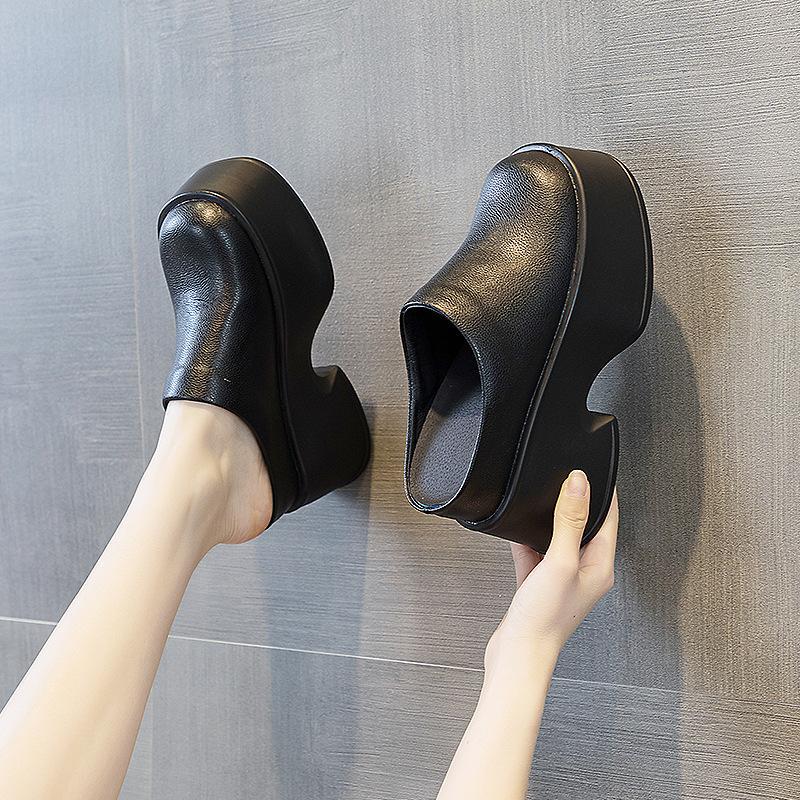 Super High Heels That Don'T Tire Your Feet, 11cm Wedge Heel, Closed-Toe Half Slippers, No Heel, Thick-Soled Platform Shoes, Height-Increasing Sandals for Women Super High Heels That Don'T Tire Your Feet, 11cm Wedge Heel, Closed-Toe Half Slippers, No Heel, Thick-Soled Platform Shoes, Height-Increasing Sandals for Women