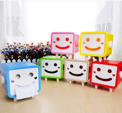 Cute smiley tissue box Hengyu tissue drawer rectangle cartoon roll paper box drawer paper box napkin paper drawer