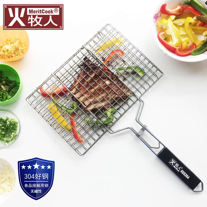 Fire shepherd 304 stainless steel grilled fish net barbecue grilled fish clip net barbecue grate splint barbecue tools supplies