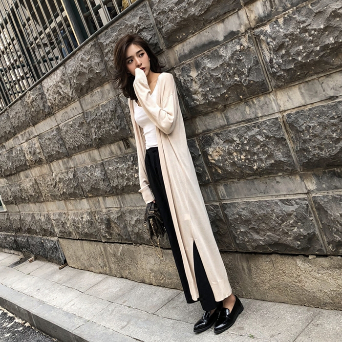 Summer 2025 New Korean Style Ice Silk Thin Mid-Length Cardigan Solid Color Slit Knit Air Conditioning Sun Protection Jacket for Women