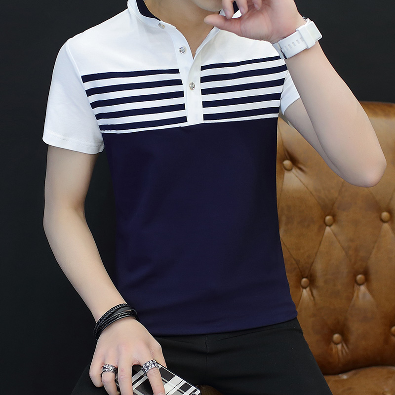 2018夏装短袖T恤男士纯棉上衣服男装体恤纯色翻领青年polo衫