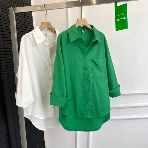 Брендовая зеленая рубашка, куртка, свободный крой, длина миди