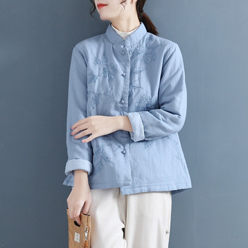 New chinese style buckle thin cotton jacket zen tea clothes for women large size loose cotton warm jacket autumn and winter national style cotton jacket New chinese style buckle thin cotton jacket zen tea clothes for women large size loose cotton warm jacket autumn and winter national style cotton jacket
